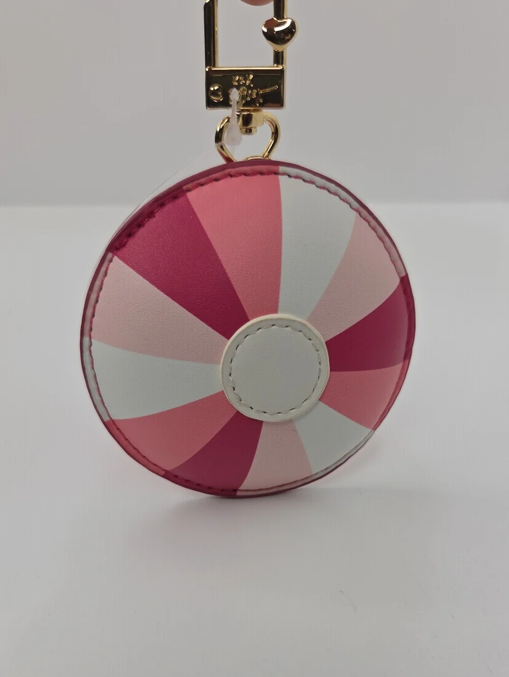 💕▪️Betsey Johnson ▪️Round Pink Stripe Keychain Card Holder with Gold Clip